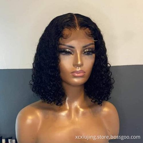 4x4 Bob Lace Closure Wig Indian Straight and Curly Human Hair for Black Women  double drawn human hair wig Blunt Cut Bob Wig